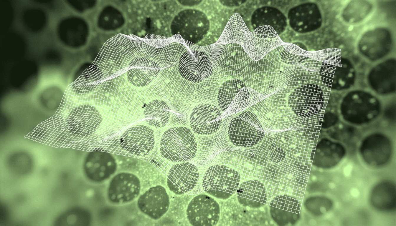symbiodiniaceae microalgae in coral mucus layer, microscopic texture, translucent organic surfaces, diffuse marine blue-green lighting