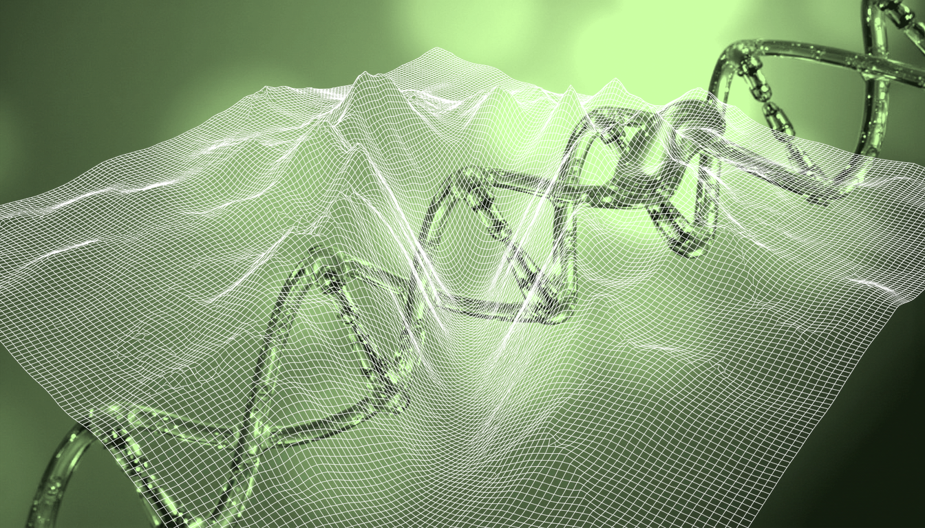 translucent RNA nucleotide strands self-assembling into crystalline molecular networks, soft amber backlight