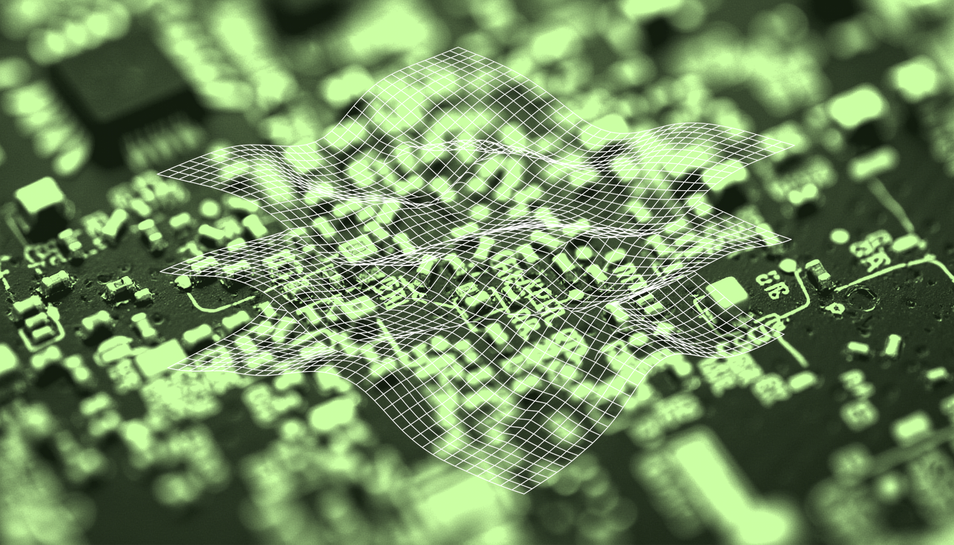 macro photograph of circuit board with exposed computational layers, copper traces representing interconnected data pathways, shallow depth of field, technical detail