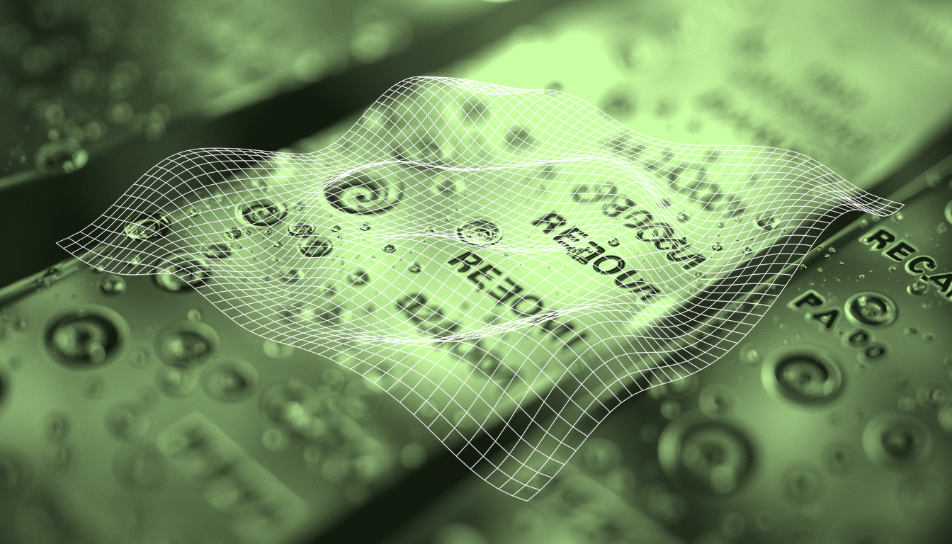 translucent molecular microarray with fluid droplets representing research milestones, soft backlight revealing interconnected research tokens